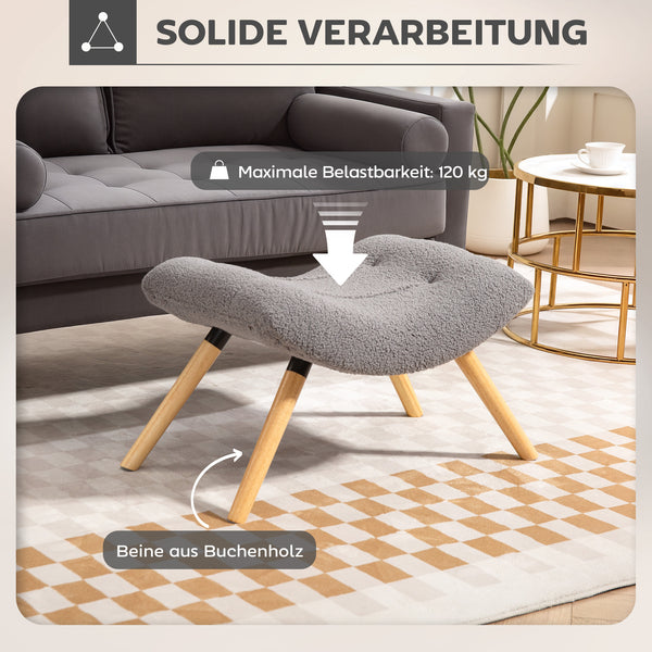 Fusshocker gepolstert mit Fleece und Holzbeinen für Wohnzimmer hellgrau