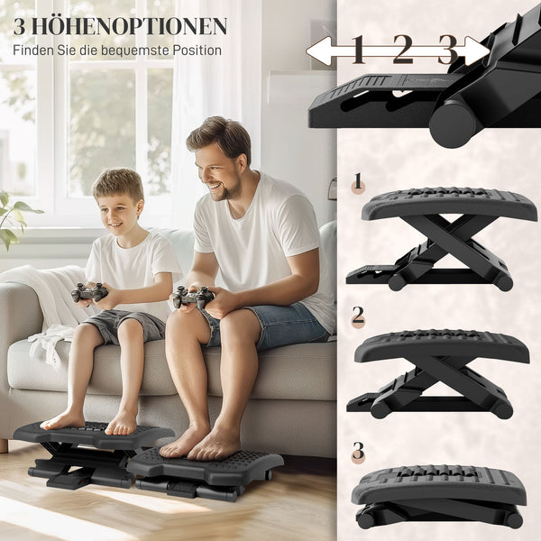 Height-adjustable ergonomic footrest for home office, black