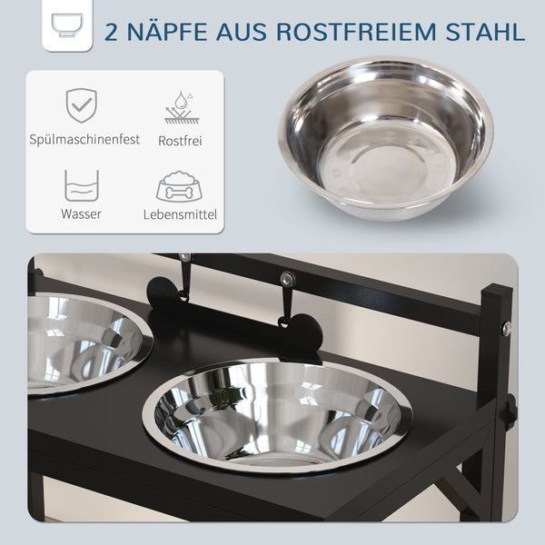 Futterstation erhöht für Hunde Edelstahl schwarz silber