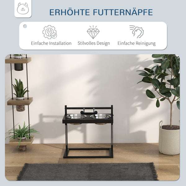 Futterstation erhöht für Hunde Edelstahl schwarz silber