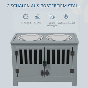 Futterstation erhöht mit Stauraum und Edelstahlnäpfen für grosse Hunde
