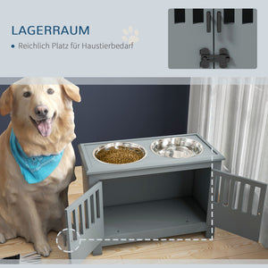 Futterstation erhöht mit Stauraum und Edelstahlnäpfen für grosse Hunde