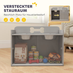 Futterstation erhöht mit Schrank und 2 Edelstahlnäpfen