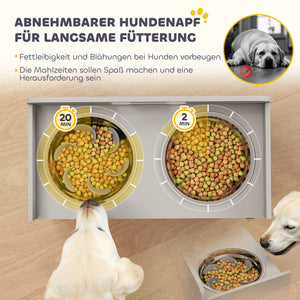 Futterstation erhöht mit Schrank und 2 Edelstahlnäpfen