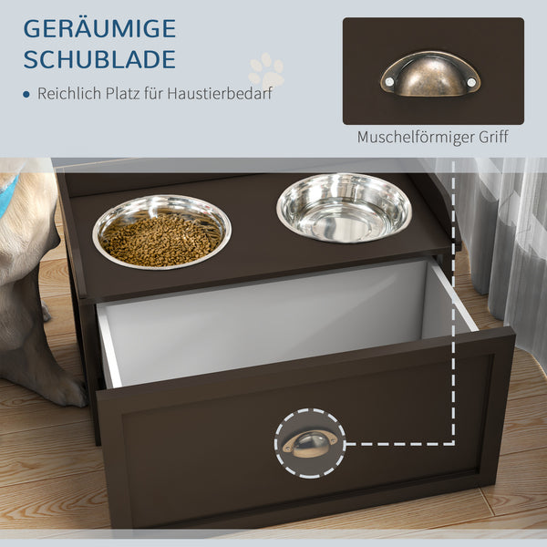 Futterstation erhöht mit Edelstahlnäpfen und Stauraum