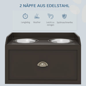Futterstation erhöht mit Edelstahlnäpfen und Stauraum