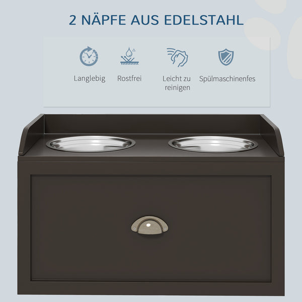 Futterstation erhöht mit Edelstahlnäpfen und Stauraum