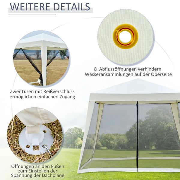 Gartenpavillon Pavillon Festzelt Partyzelt wetterfest Zelt mit Moskitonetz Cremeweiss 3x3 m