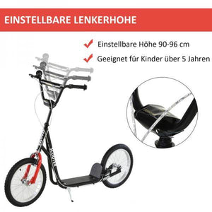 Kinderroller Tretroller Cityroller Kickscooter Kickboard mit Luftreifen und Handbremse 16 Zoll Schwarz