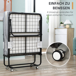 Gästebett Klappbett mit Rollen Weiss chwarz 200x75x425cm
