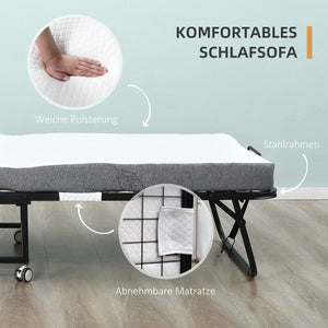 Gästebett Klappbett mit Rollen Weiss chwarz 200x75x425cm