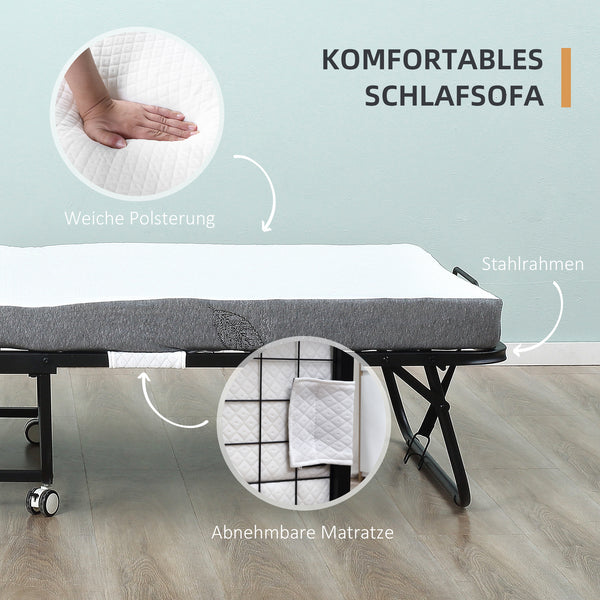 Gästebett Klappbett mit Rollen Weiss chwarz 200x75x425cm