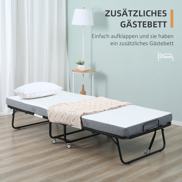 Gästebett Klappbett mit Rollen Weiss chwarz 200x75x425cm