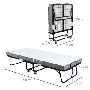 Gästebett Klappbett mit Rollen Weiss chwarz 200x75x425cm