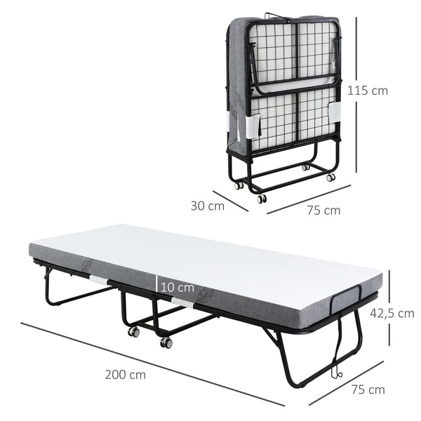 Gästebett Klappbett mit Rollen Weiss chwarz 200x75x425cm