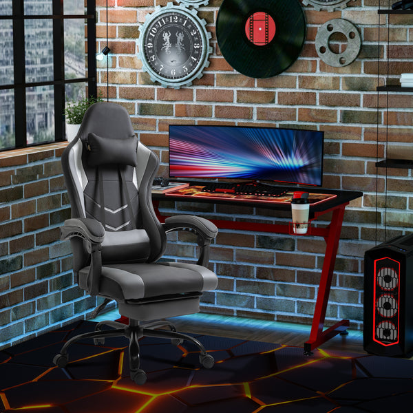 Gaming Sessel ergonomisch mit Kopfstütze & Fussstützen Schwarz