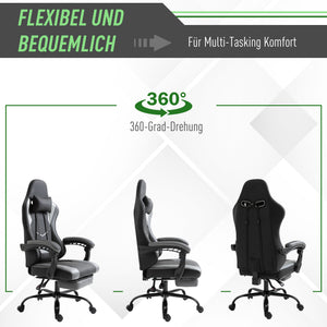 Gaming Sessel ergonomisch mit Kopfstütze & Fussstützen Schwarz