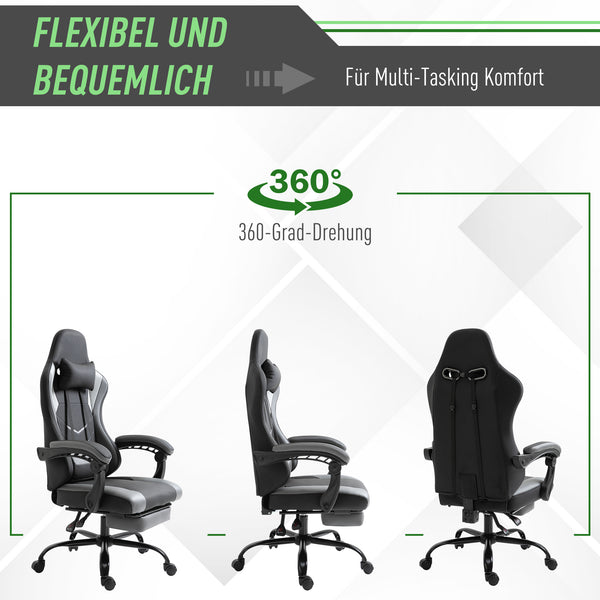 Gaming Sessel ergonomisch mit Kopfstütze & Fussstützen Schwarz