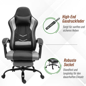 Gaming Sessel ergonomisch mit Kopfstütze & Fussstützen Schwarz