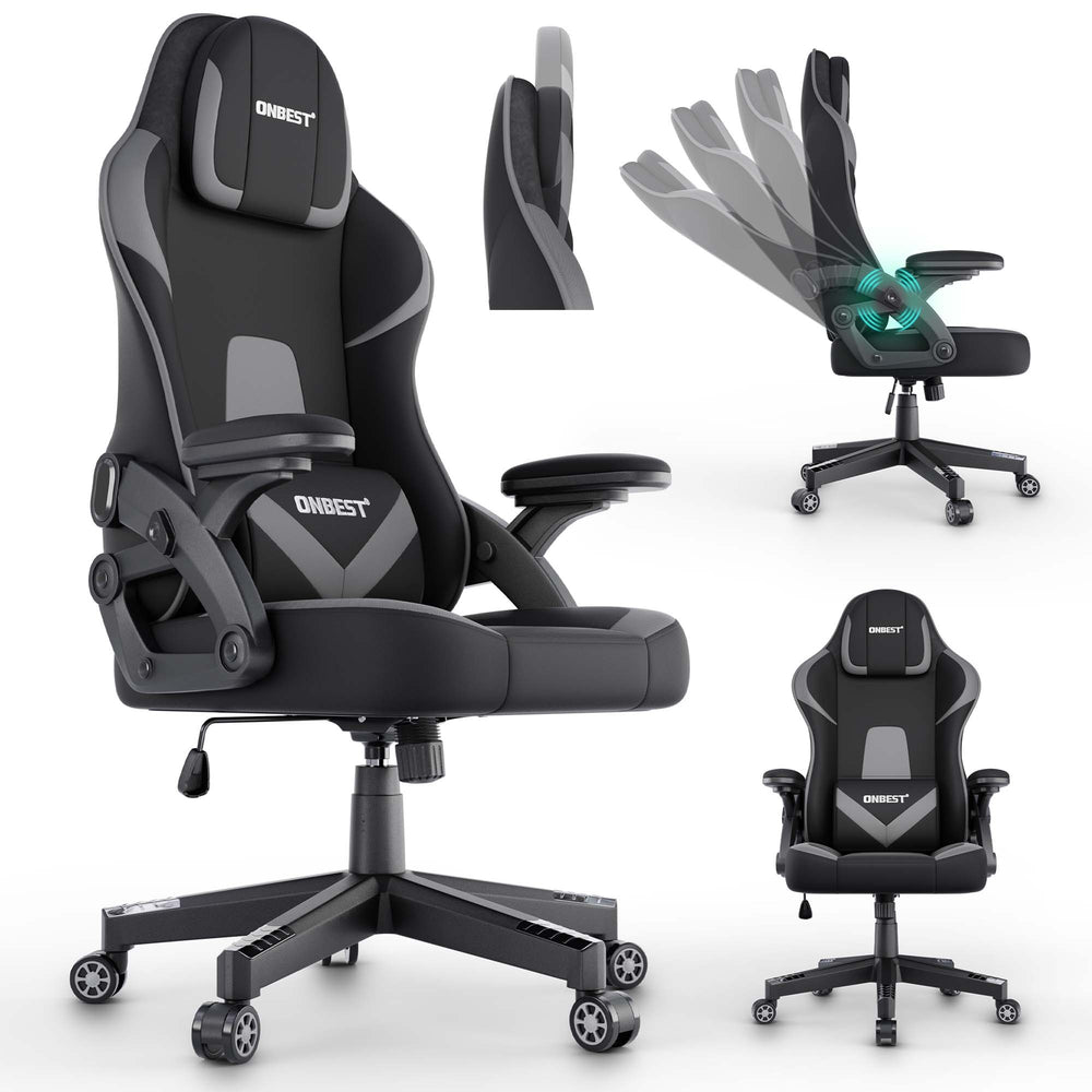 Gaming Stuhl mit Nacken- & Lordosenkissen ergonomisch & bis 150kg belastbar