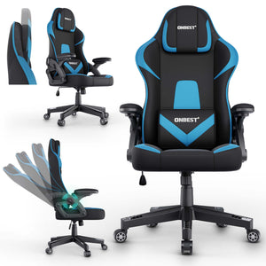 Gaming Stuhl mit Nacken- & Lordosenkissen ergonomisch & bis 150kg belastbar