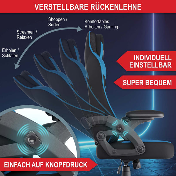 Gaming Stuhl mit Nacken- & Lordosenkissen ergonomisch & bis 150kg belastbar