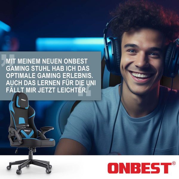 Gaming Stuhl mit Nacken- & Lordosenkissen ergonomisch & bis 150kg belastbar