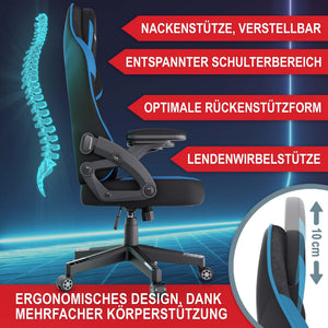 Gaming Stuhl mit Nacken- & Lordosenkissen ergonomisch & bis 150kg belastbar