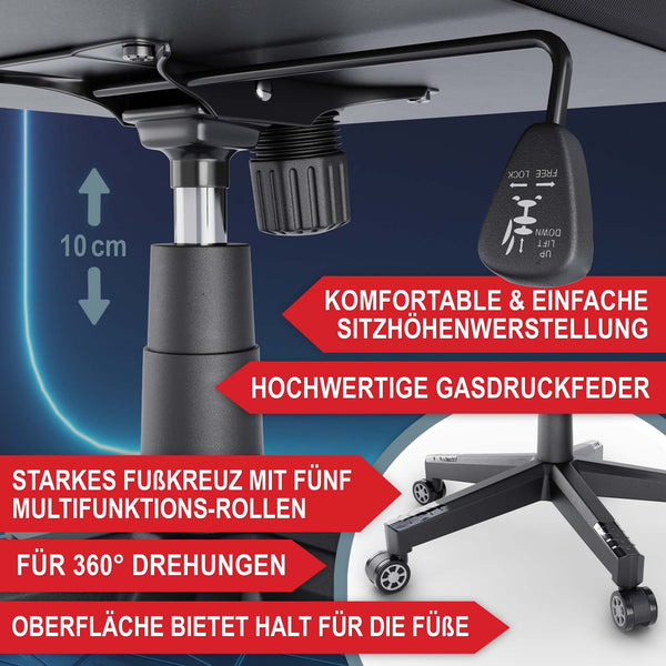 Gaming Stuhl mit Nacken- & Lordosenkissen ergonomisch & bis 150kg belastbar