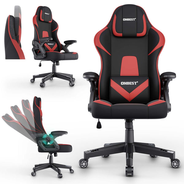 Gaming Stuhl mit Nacken- & Lordosenkissen ergonomisch & bis 150kg belastbar