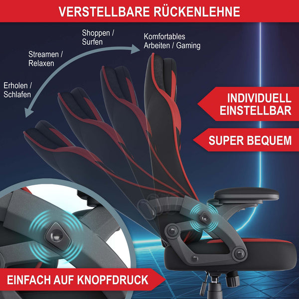 Gaming Stuhl mit Nacken- & Lordosenkissen ergonomisch & bis 150kg belastbar