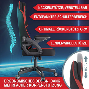 Gaming Stuhl mit Nacken- & Lordosenkissen ergonomisch & bis 150kg belastbar