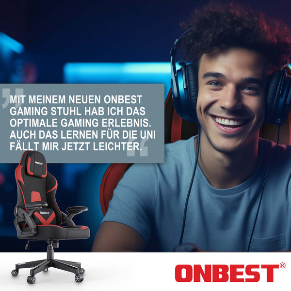 Gaming Stuhl mit Nacken- & Lordosenkissen ergonomisch & bis 150kg belastbar