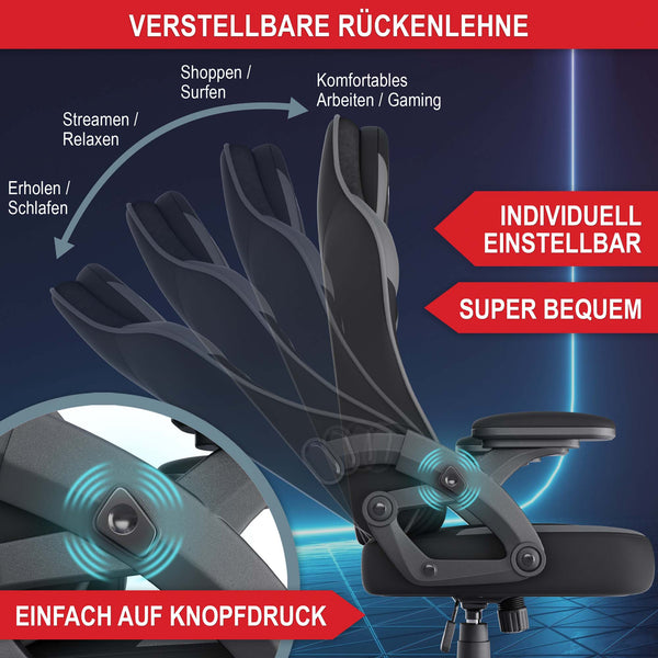 Gaming Stuhl mit Nacken- & Lordosenkissen ergonomisch & bis 150kg belastbar