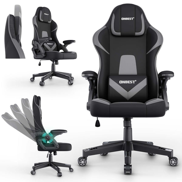 Gaming Stuhl mit Nacken- & Lordosenkissen ergonomisch & bis 150kg belastbar