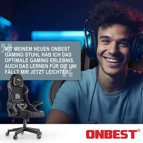 Gaming Stuhl mit Nacken- & Lordosenkissen ergonomisch & bis 150kg belastbar