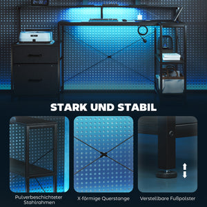 Gaming Tisch L-förmig mit LED Steckdosen und Monitorständer