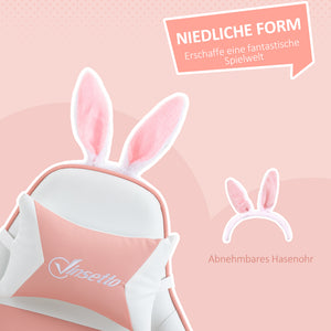 Gaming Stuhl ergonomisch mit Hasenohren Fussstütze und Kopfkissen rosa