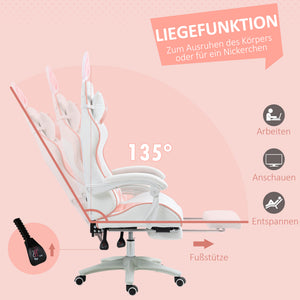 Gaming Stuhl ergonomisch mit Hasenohren Fussstütze und Kopfkissen rosa