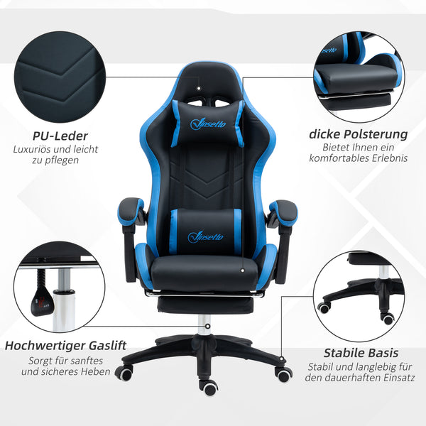 Bürostuhl Gamingstuhl ergonomisch mit Kopfstütze blau schwarz
