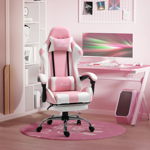 Gamingstuhl ergonomisch höhenverstellbar Kunstleder rosa weiss