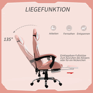 Gamingstuhl ergonomisch höhenverstellbar Kunstleder rosa weiss