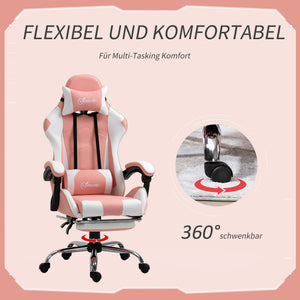 Gamingstuhl ergonomisch höhenverstellbar Kunstleder rosa weiss