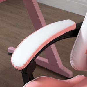 Gamingstuhl ergonomisch höhenverstellbar Kunstleder rosa weiss