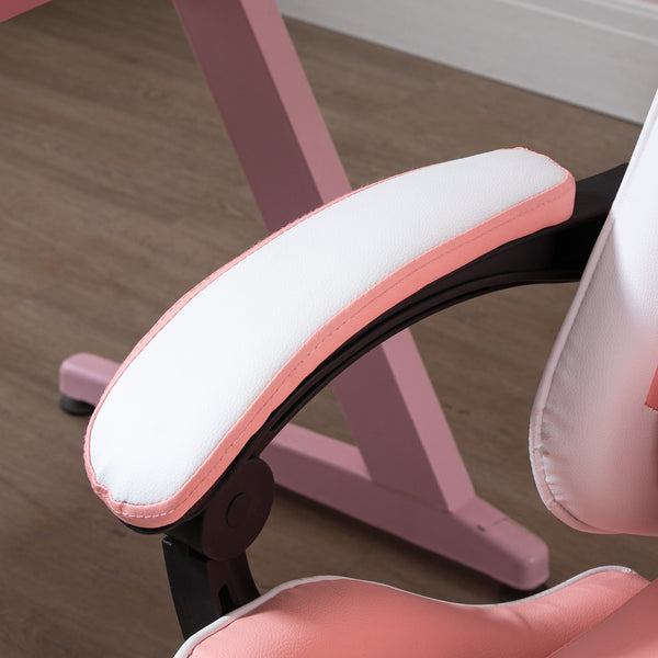 Gamingstuhl ergonomisch höhenverstellbar Kunstleder rosa weiss
