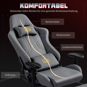 Gaming Stuhl ergonomisch verstellbar mit Lendenstütze grau