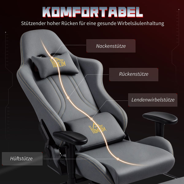 Gaming Stuhl ergonomisch verstellbar mit Lendenstütze grau