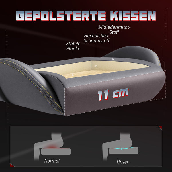 Gaming Stuhl ergonomisch verstellbar mit Lendenstütze grau