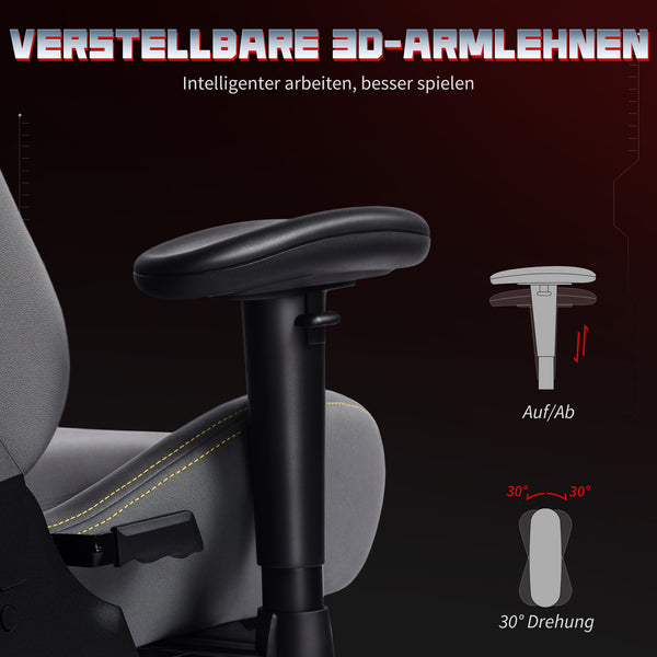 Gaming Stuhl ergonomisch verstellbar mit Lendenstütze grau
