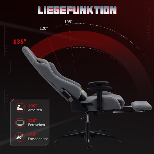 Gaming Stuhl ergonomisch verstellbar mit Lendenstütze grau